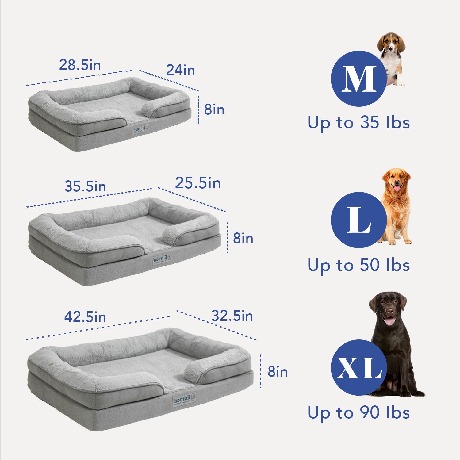 Euroca Orthopedic Dog Bed, Waterproof, Foam Sofa with Removable